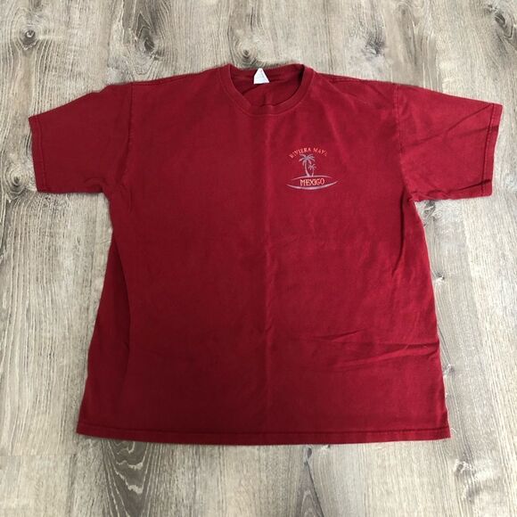 Vintage Y2K Riviera Maya Mexico Maroon Short Sleeve T Shirt Size XL Caribbean - Picture 2 of 8